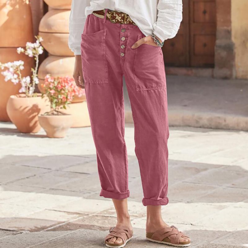 Casual Breasted Cotton Linen Loose Casual Women's Cotton Pants