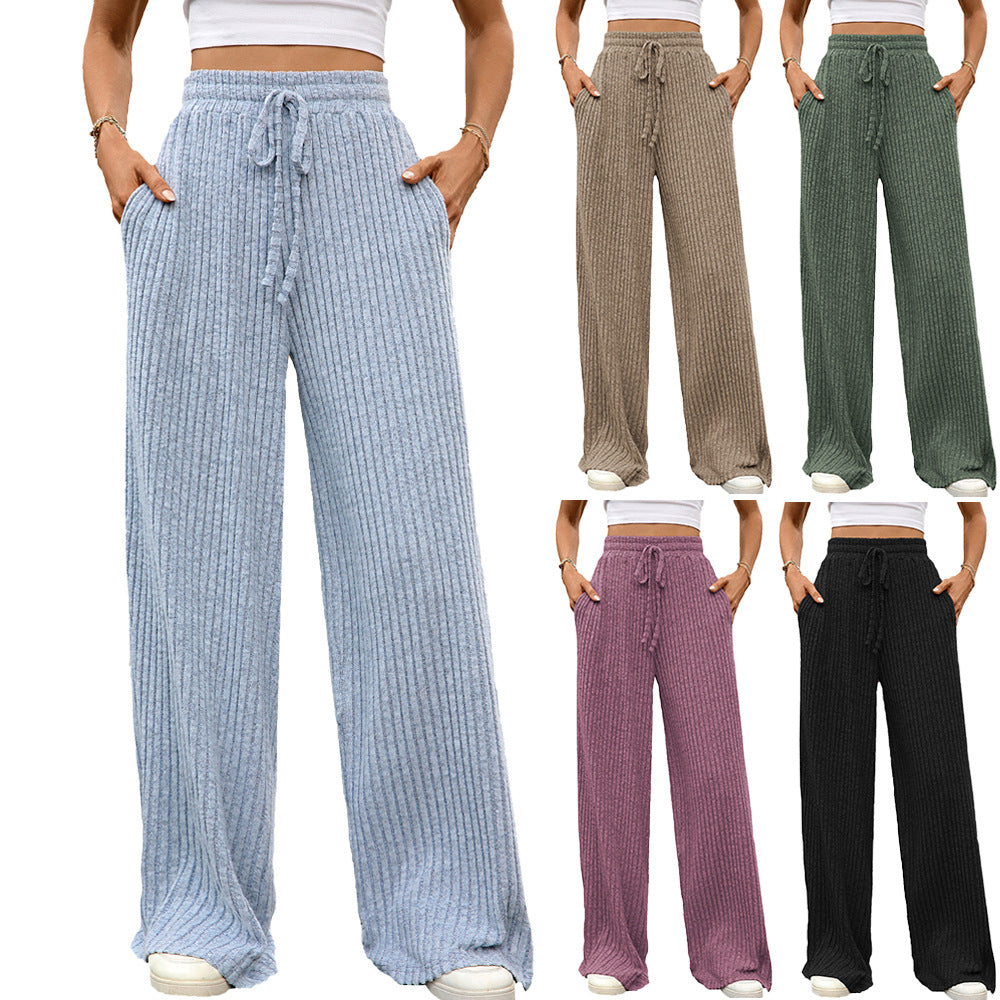 Multi-color Drawstring Loose Sunken Stripe Straight-leg Trousers