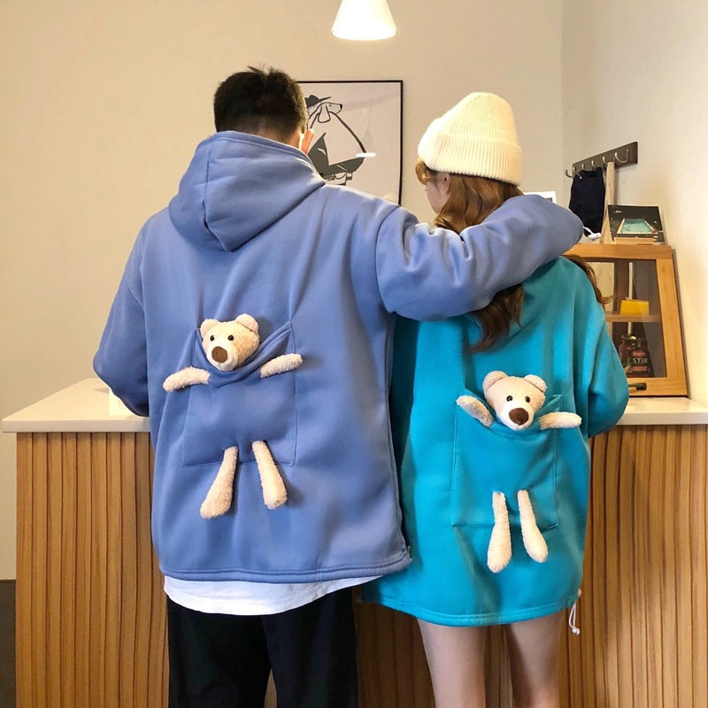 Fleece-lined Thick Loose Mid-length Bear Long-sleeved Sweater