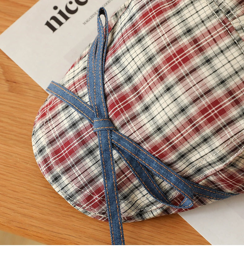 Bow Plaid Advance Hats Girls Japanese-style Retro