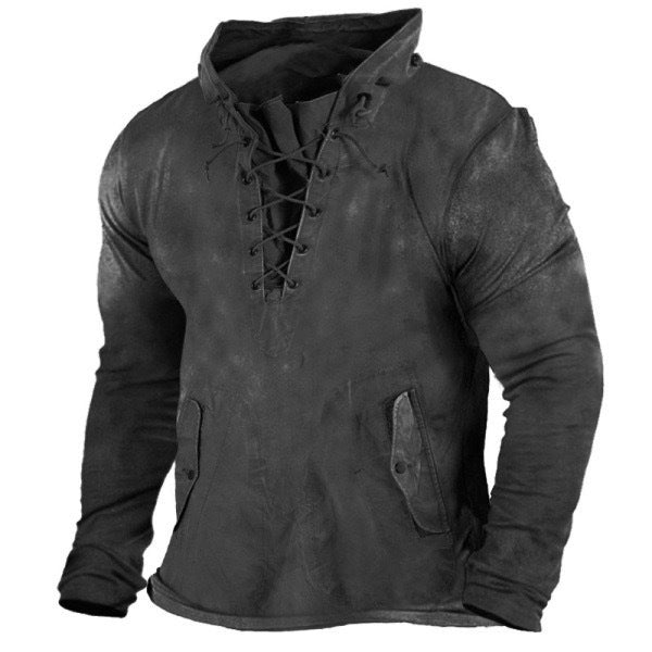 Lace Up Hooded Loose Solid Casual Top