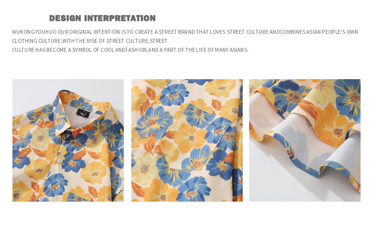 Men's Vintage Yellow Floral Full Print Long Sleeve Shirt