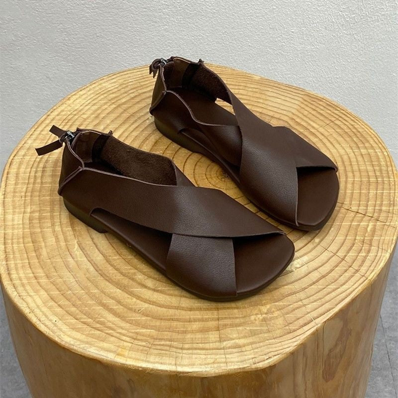 Handmade Sandals Artistic Retro Fish Mouth Soft Flat Bottom Soft Leather