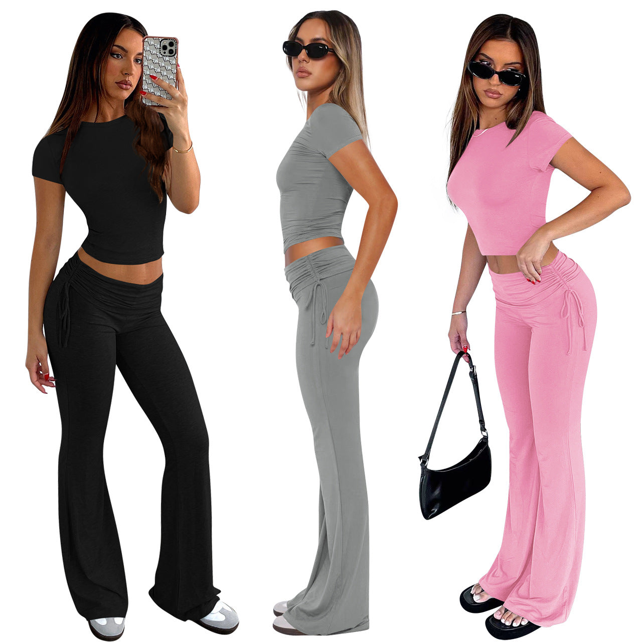 Stylish 2-piece Set Featuring A Waist-cinching Drawstring