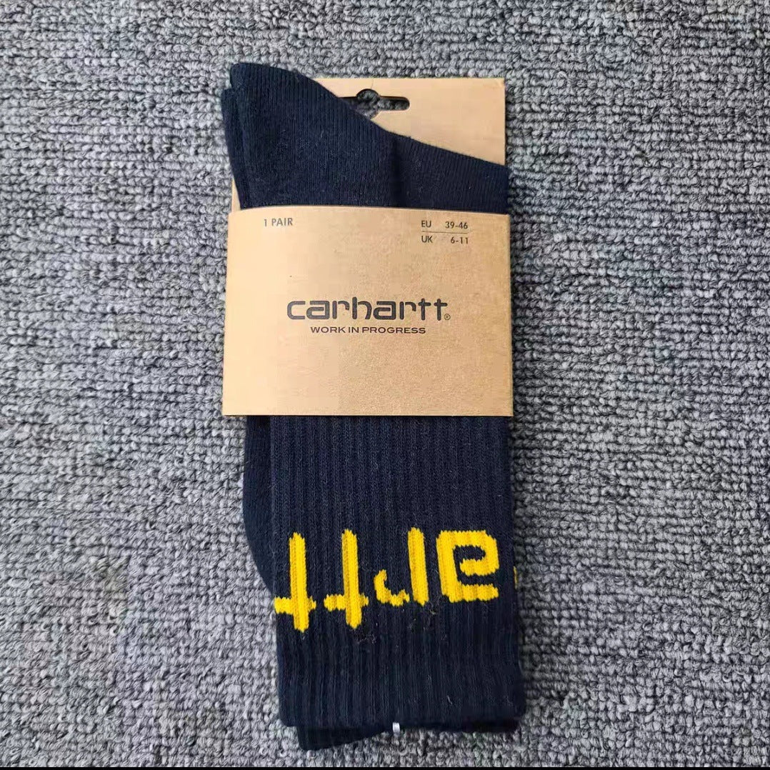 Gold Embroidered Sports Style With Letters Socks