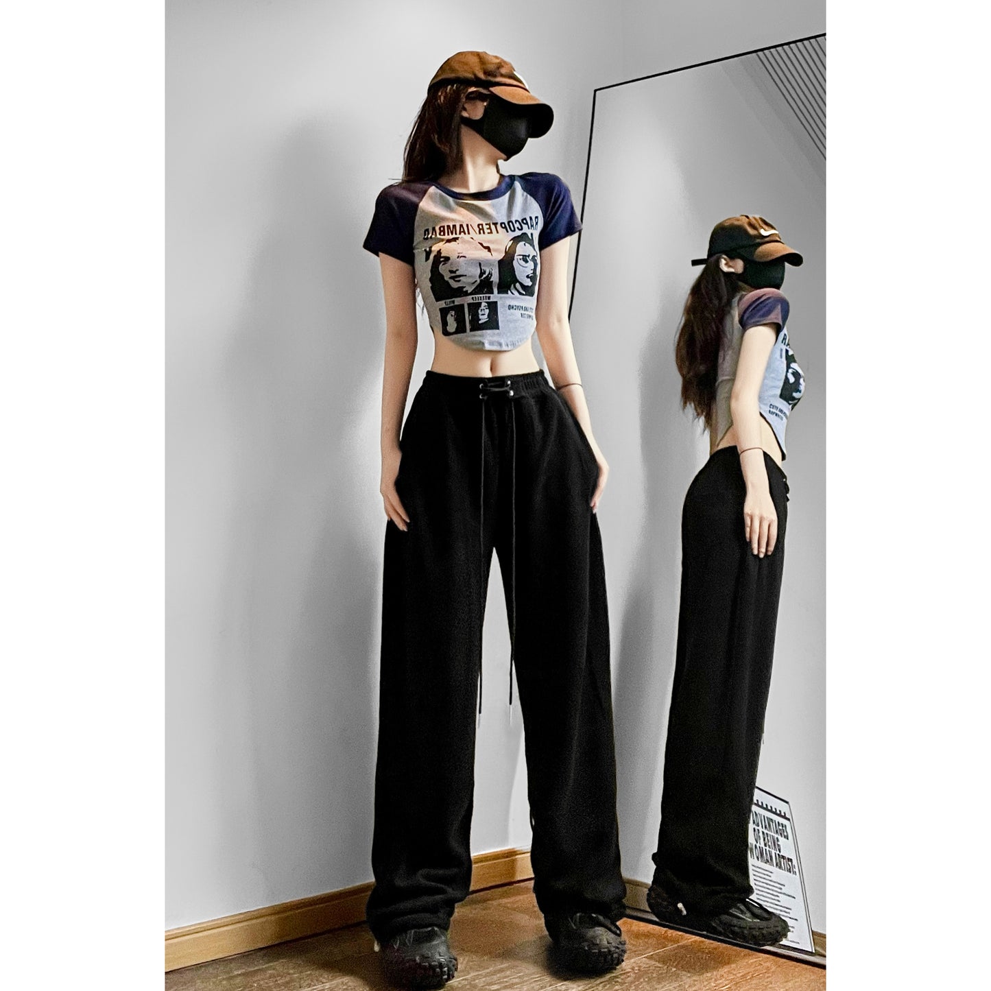 Sports Pants Female High Waist Drawstring Sweatpants Slim Casual Wide Leg Dancing Long