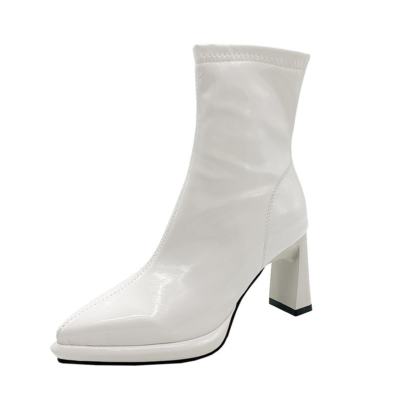 Thick-heeled Fashion Heighten Elastic High-heeled Martin Boots