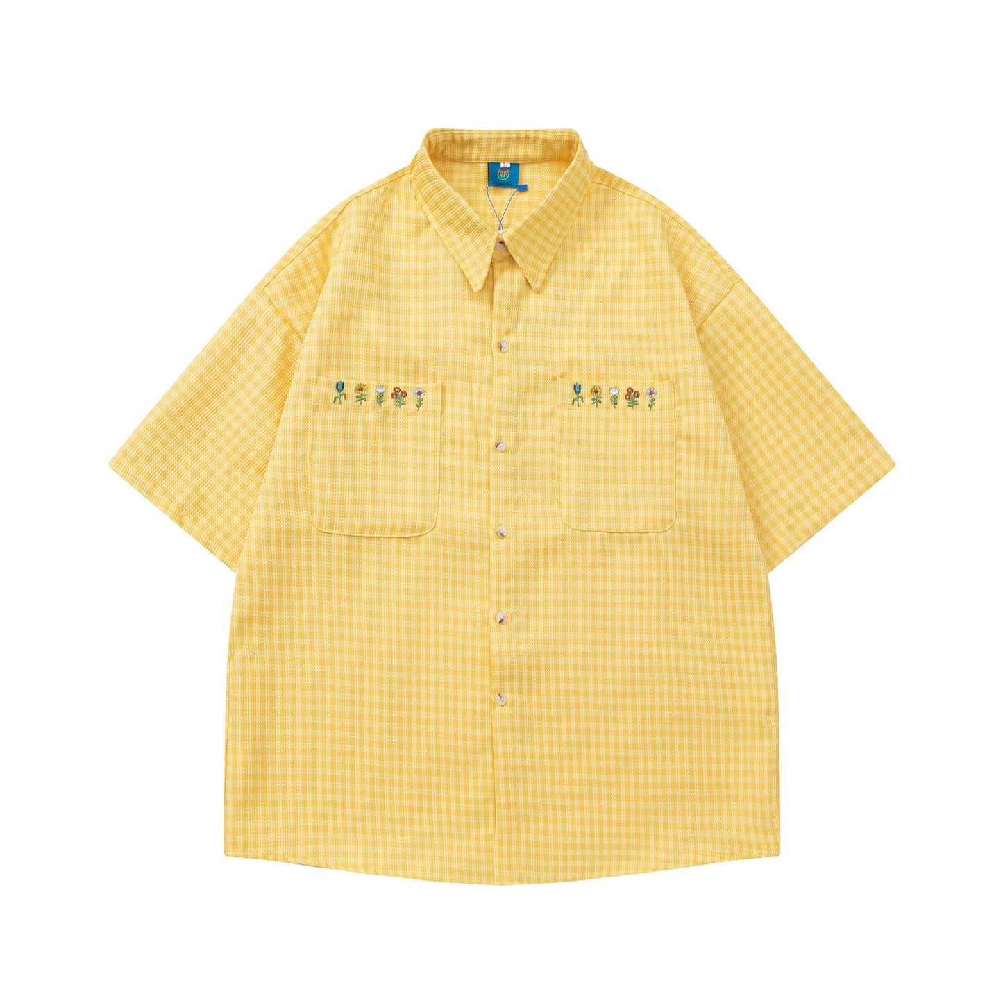 Plaid Embroidered Short-sleeved Loose All-match Couple Shirt