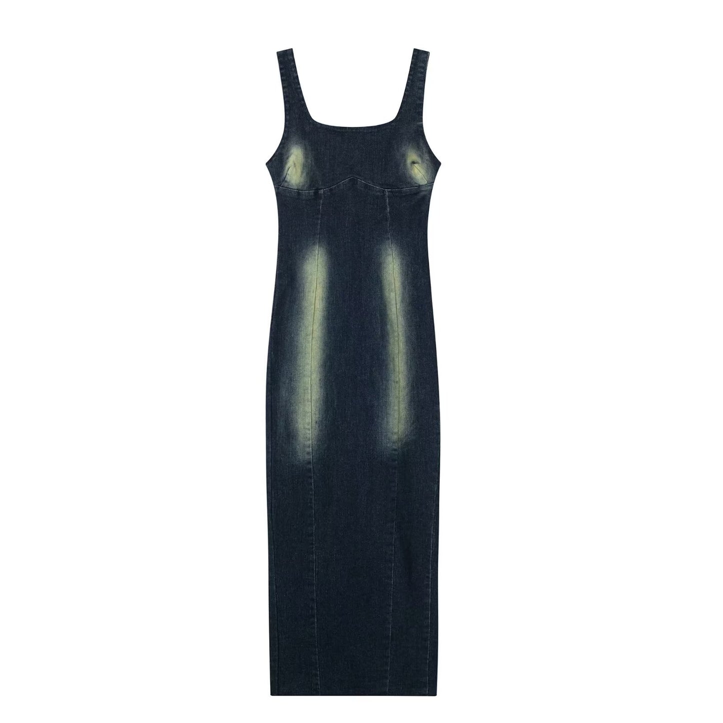 Women's French Style Slim Fit Backless Back Slit Sling Denim Long Dress