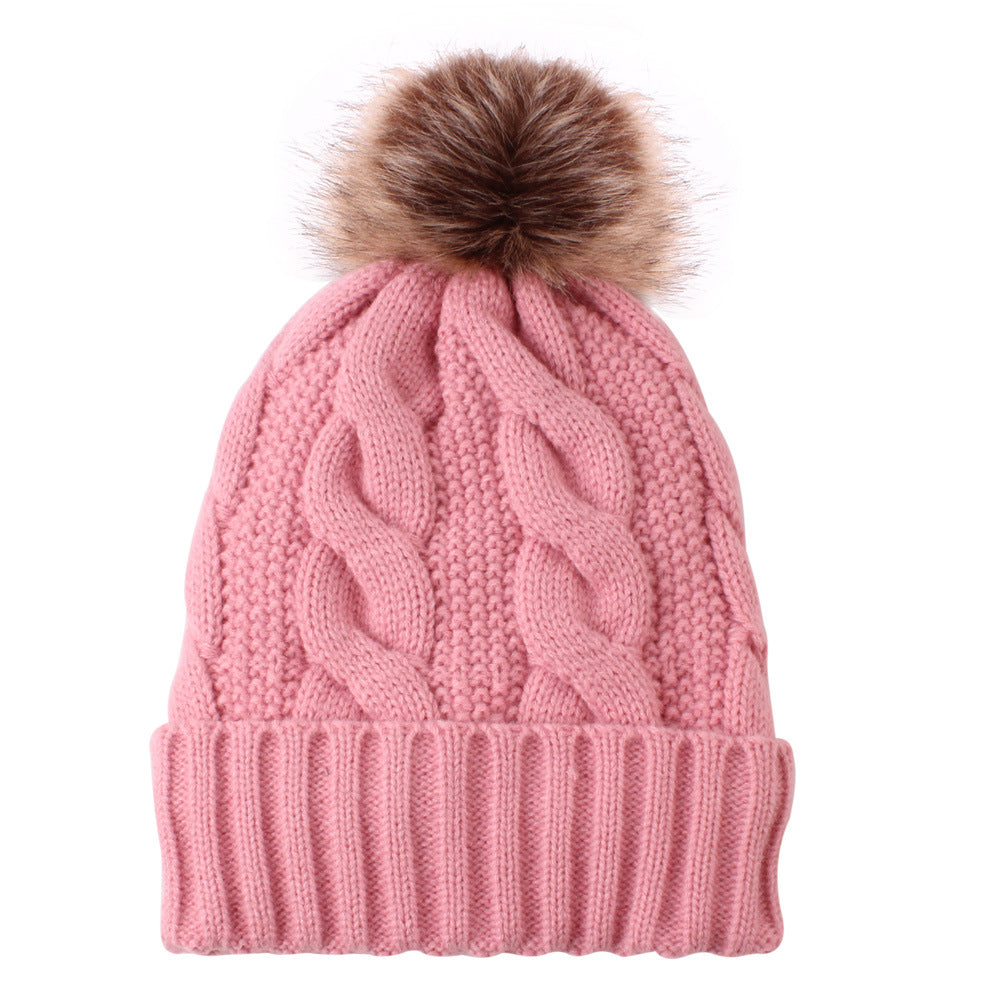 Women's Warm Plush Thickened Wool Ball Knitted Hat