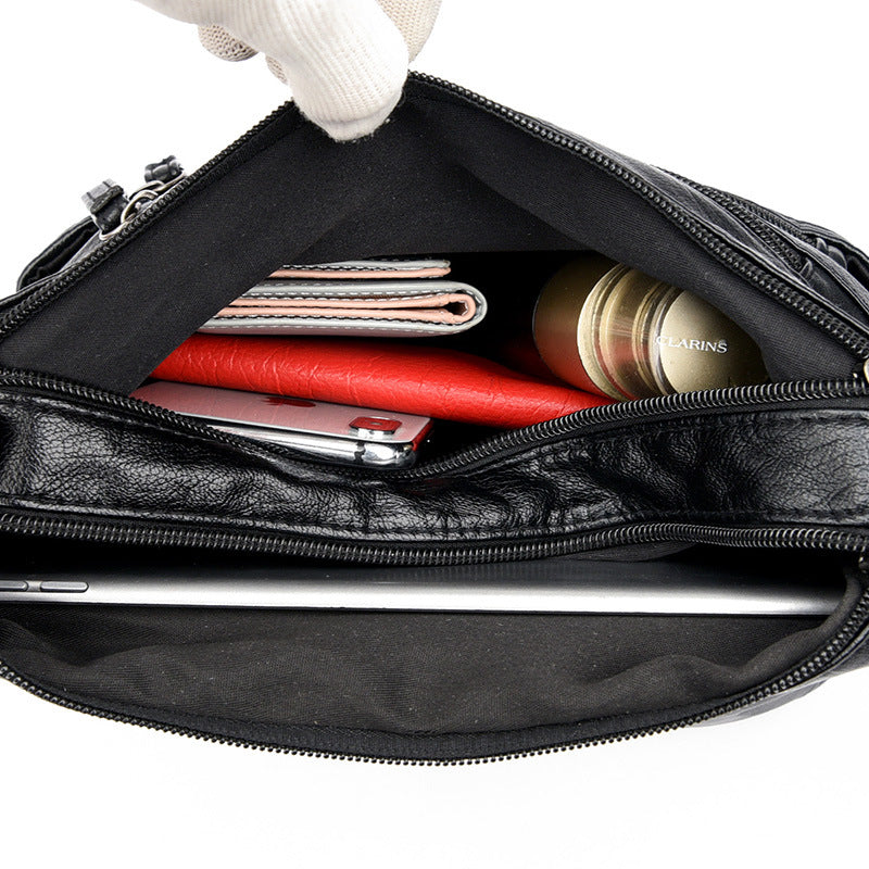 Versatile Washed Soft Leather One-Shoulder Crossbody Bag