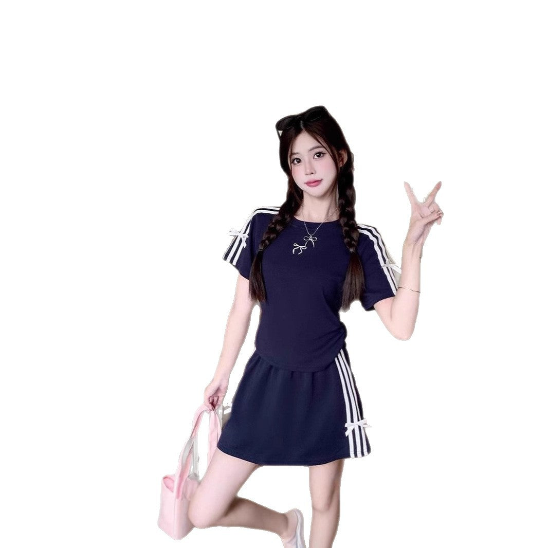 Women's Slimming Casual Short Sleeve Top And Skirt Two-Piece Set