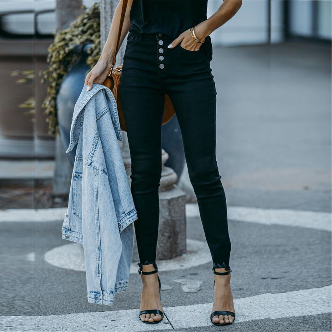 Fashion Casual Women's Solid Color Breasted Trousers