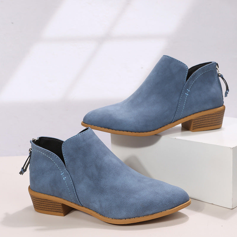 Women's Chunky Heel Zipper Back Women's Ankle Boots