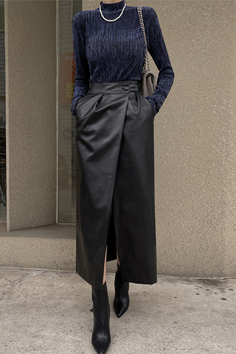 High-waisted Pleated Straight Skirt Petite-friendly Mid-length Bodycon Skirt