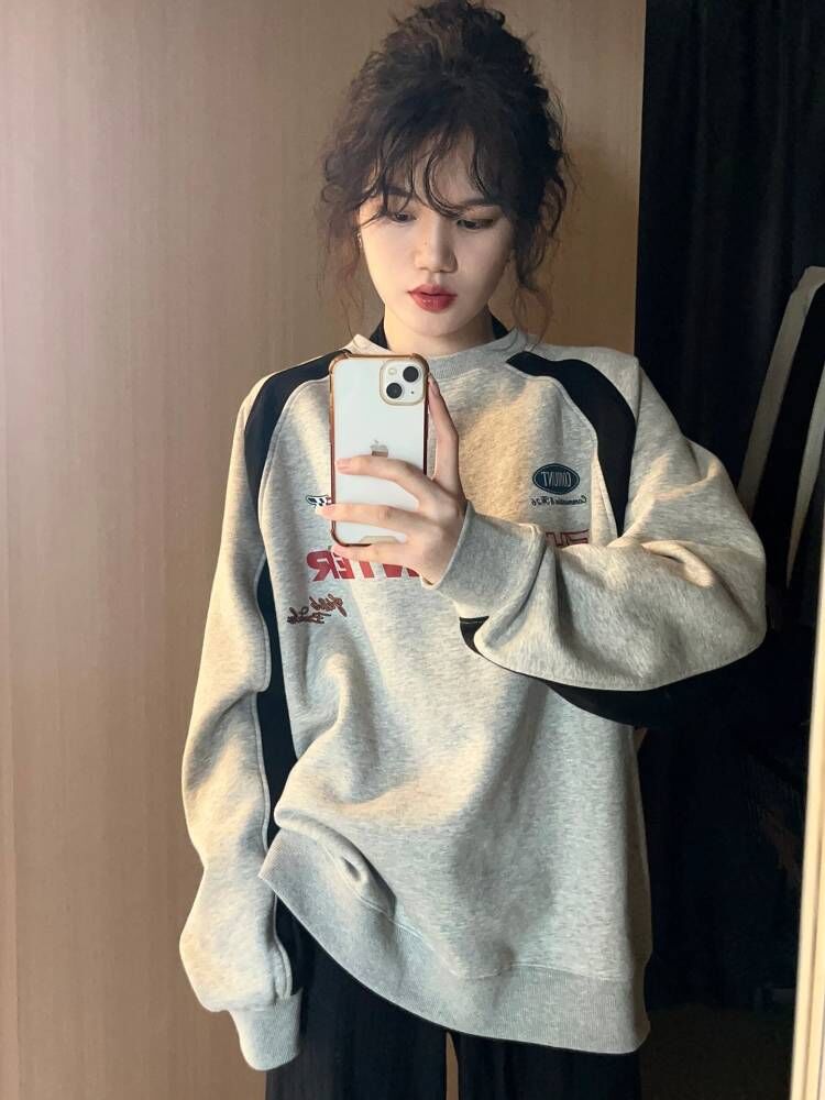 Kraftig løs all-match crew neck-frakke-sweater