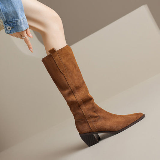 Womens Solid-Color Handmade Retro Long Boots For FallWinter