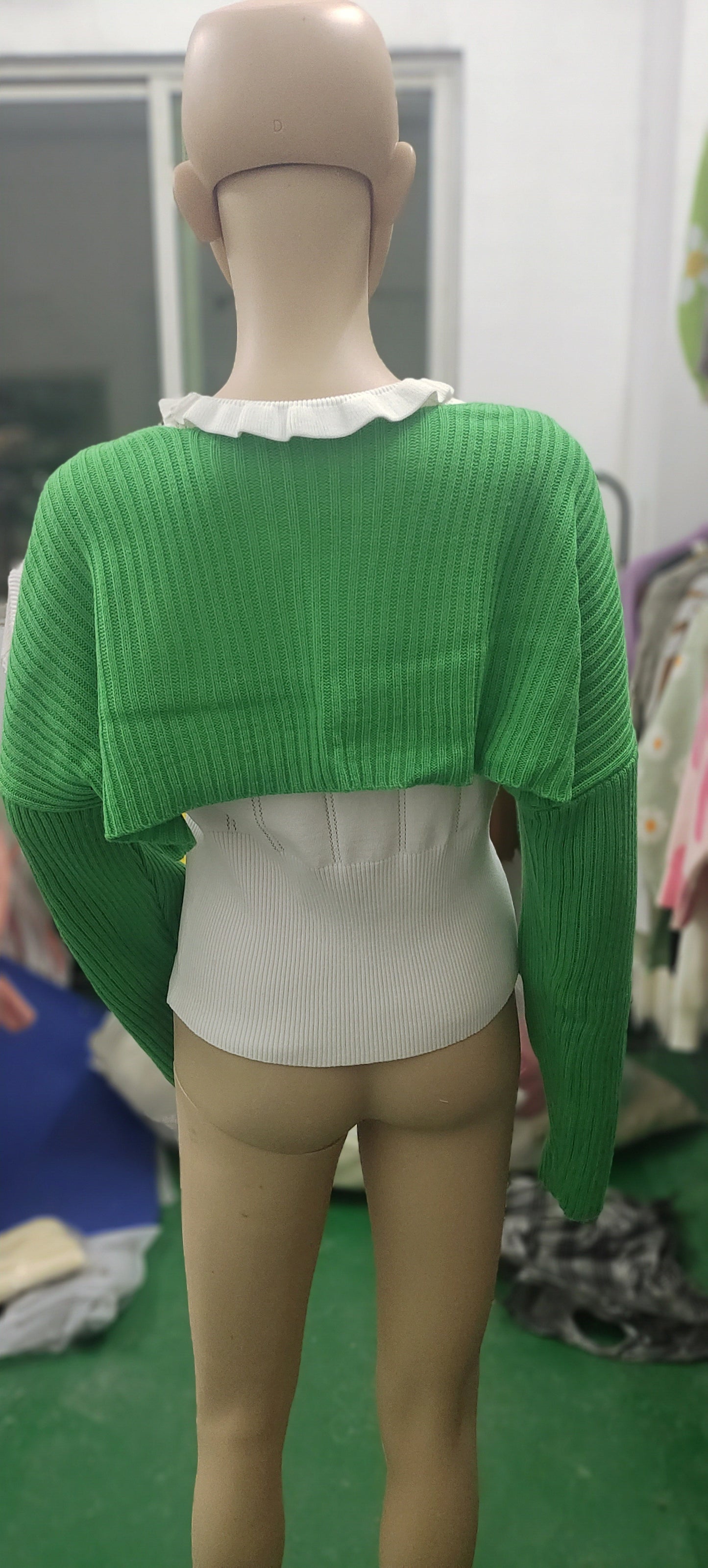 Wool Knitted Sexy Solid Color Ultra Short Long Sleeve