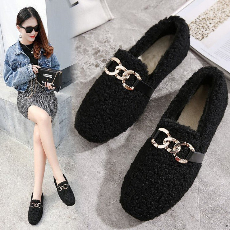 Pedal Shoes Women's Outer Wear Plus Velvet Warm Cotton