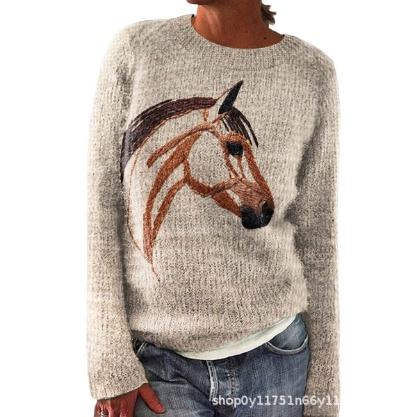 Sød og afslappet sweatshirt med rund halsudskæring og print til kvinder