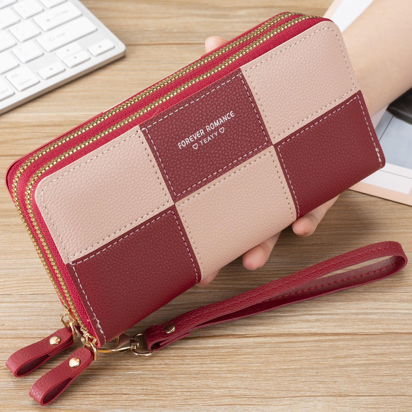 Three Color Splicing Zipper Mobile Phone Bag Wallet