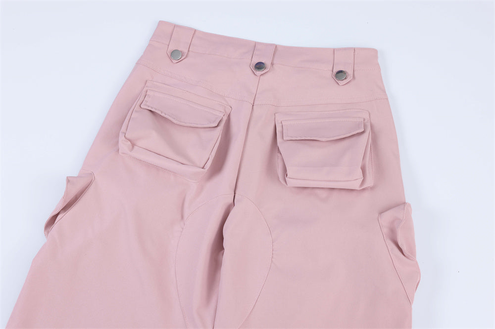 High Street Niche Pleated Three-dimensional Zipper Pocket Loose-fitting Wide-leg Trousers