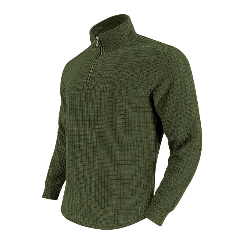 Half Zipper Small Plaid Casual Stand Collar Long Sleeve Sweater
