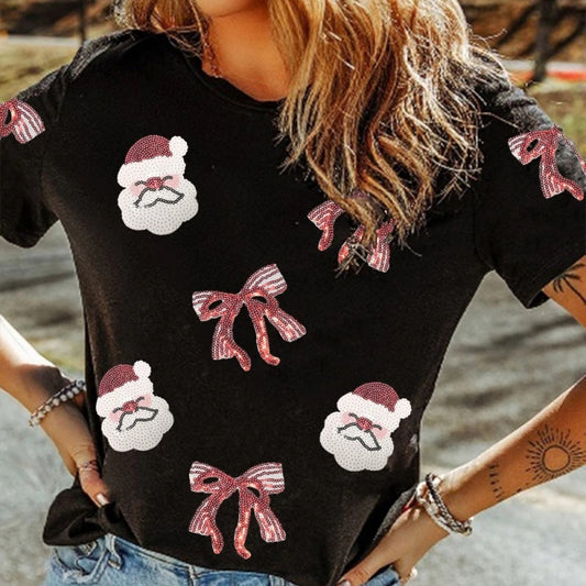 Sortfarvet Julemands-Sløjfe T-shirt