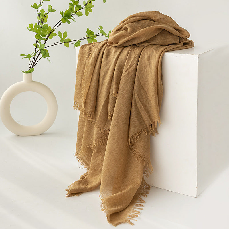 Strict Selection Summer Cotton And Linen Scarf Solid Color Simple Sun Protection