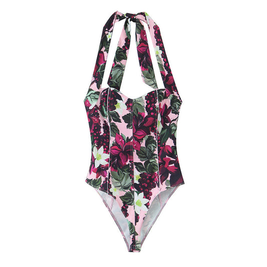 Sexy Hot Girl Print Hanging Collar Jumpsuit