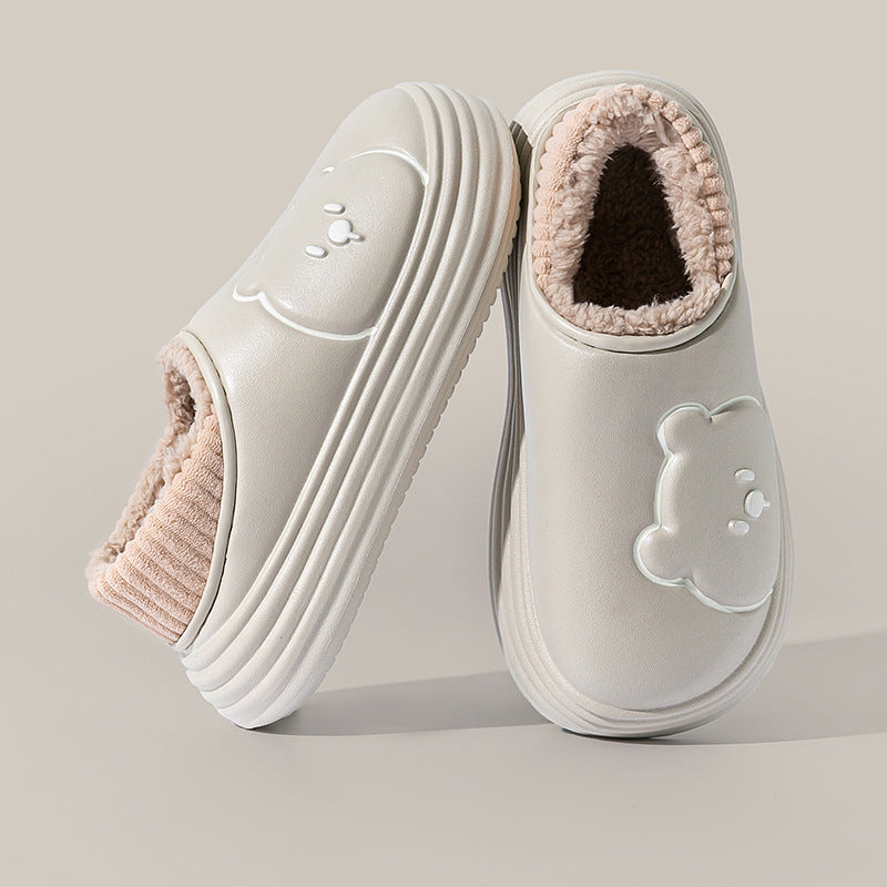 Outdoor Waterproof Cotton Slippers Women's Bag With Indoor Home Non-slip Fluffy Cotton Shoes