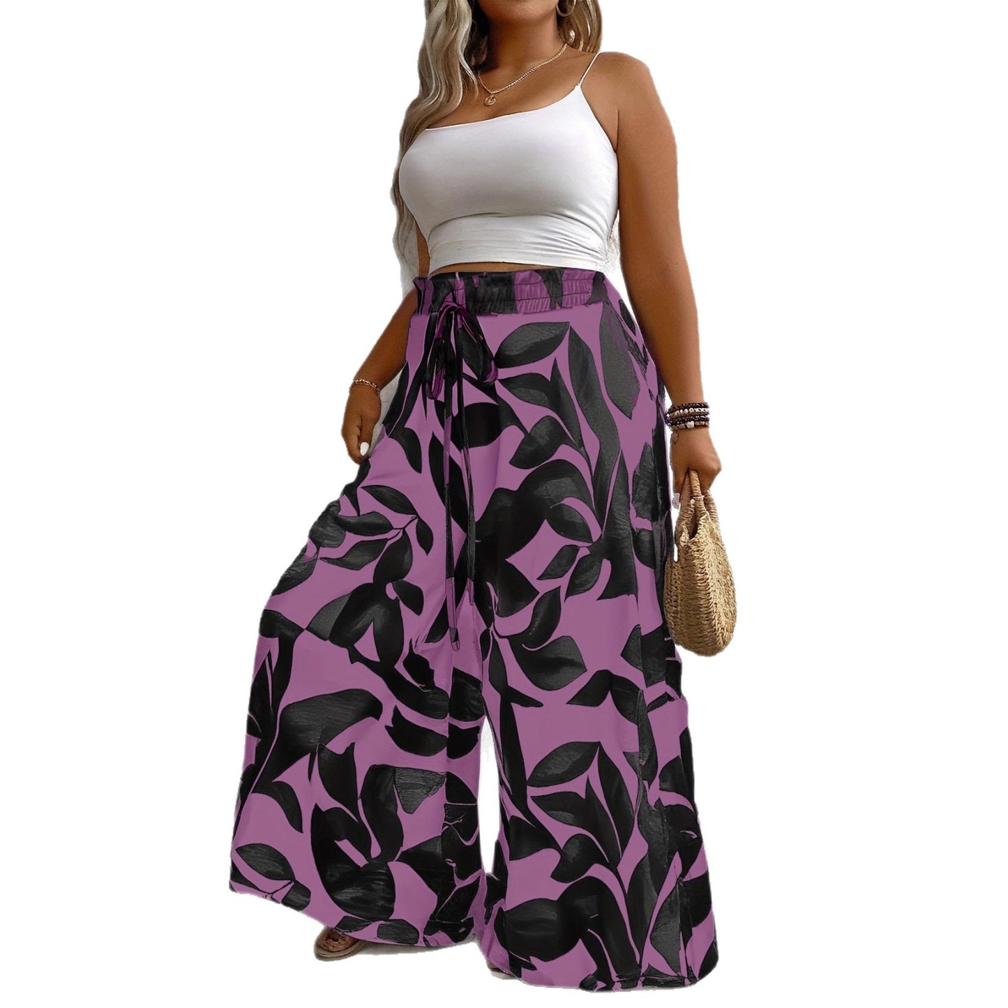 Stylish Plus-size Versatile Casual Elegant Floral Wide-leg Pants