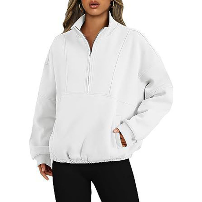 Sporty og casual sweater til kvinder med lynlåslomme, pullover, standkrave og lange ærmer