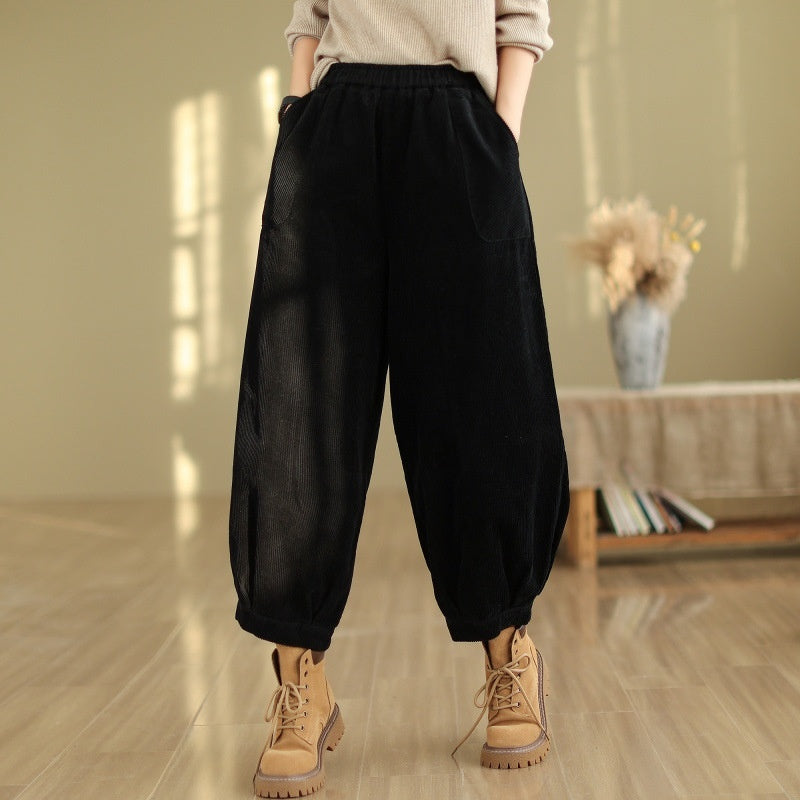 Large Pocket Corduroy Trousers Harem Pants Loose Bloomers