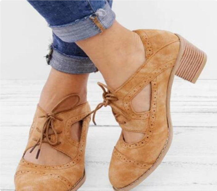 Foreign Trade Plus Size 43 Women's Shoes Summer New European And American Retro Round Toe Thick Heel Hollow Single Shoes Women's Shoes Spot 43