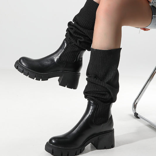 Female British Style Chunky Heel Platform Boots