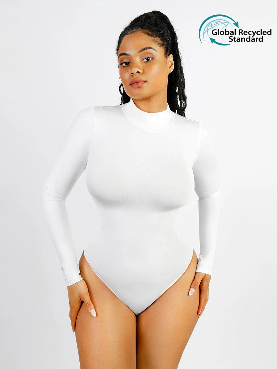 Seamless Eco-friendly Turtle Neck Long Sleeve Thong Bodysuit