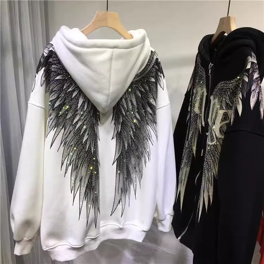 Heavy Embroidery Hot Drilling Light Luxury Front And Rear Wings Hooded Fleece Padded Coat Sweater