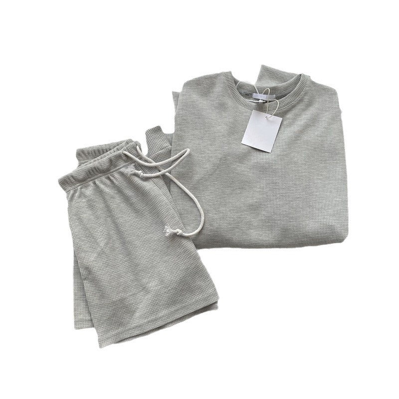 Knitted Long-sleeve Top And Shorts Pullover Vintage Set With Pockets