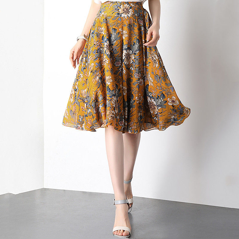 Loose Wide Leg High Waist Printed Chiffon Pantskirt