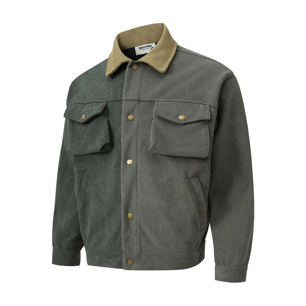 Asymmetric Color Contrast Patchwork Workwear Jacket