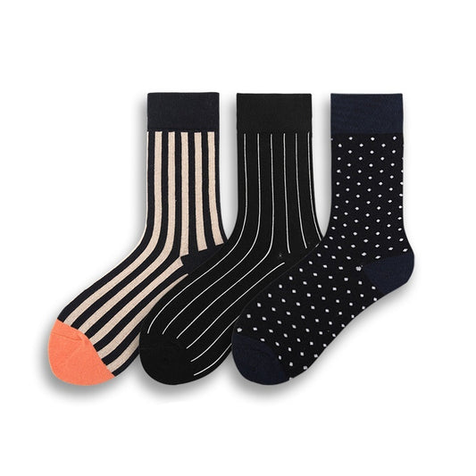 Japanese-style Retro Artistic Personality Black And White Stripes Polka Dot Mid-calf Length Socks