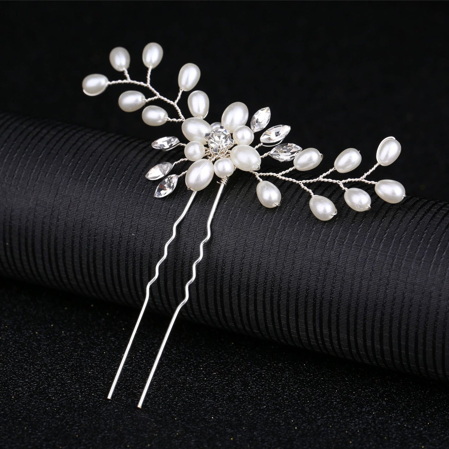 Korean Bride Handmade Pearl Crystal Hairpin Pin U-shaped Clip