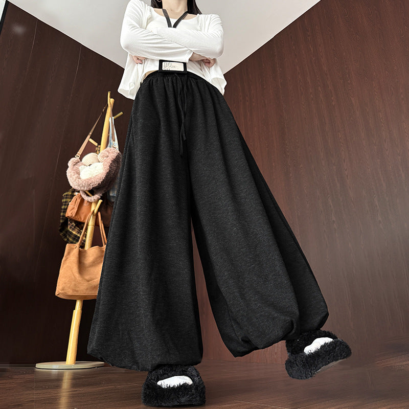 Womens High-Waisted Fleece-Lined Solid-Color Lamb Wool Bloomer Culottes