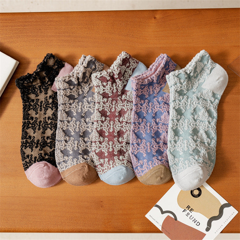 Cotton Embossed Japanese And Korean Court Style Socks