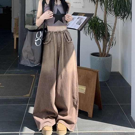 Straight High Waisted Drawstring Wide Leg Pants