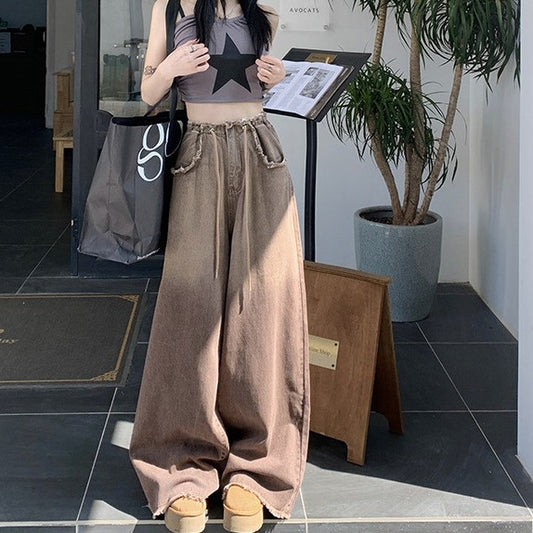 Straight High Waisted Drawstring Wide Leg Pants