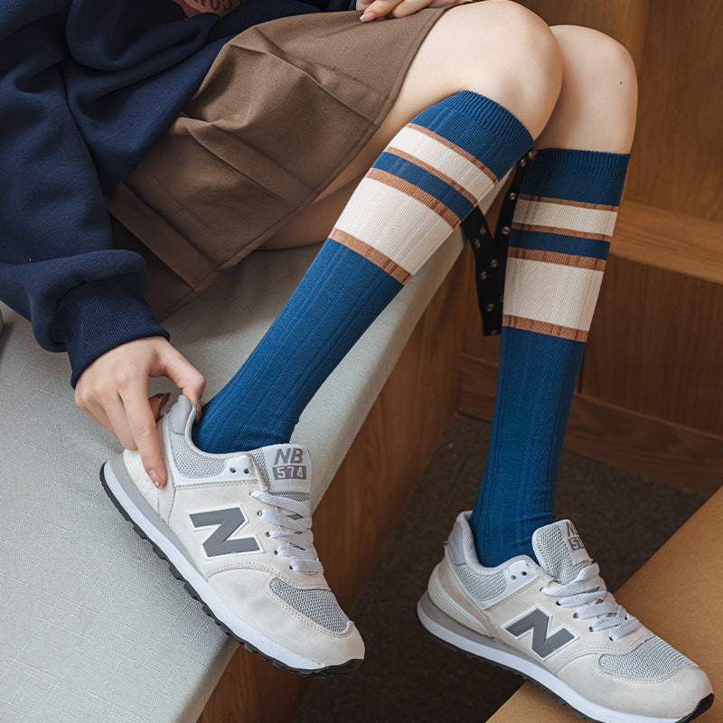 Striped Calf Socks For Female Japanese College Style
