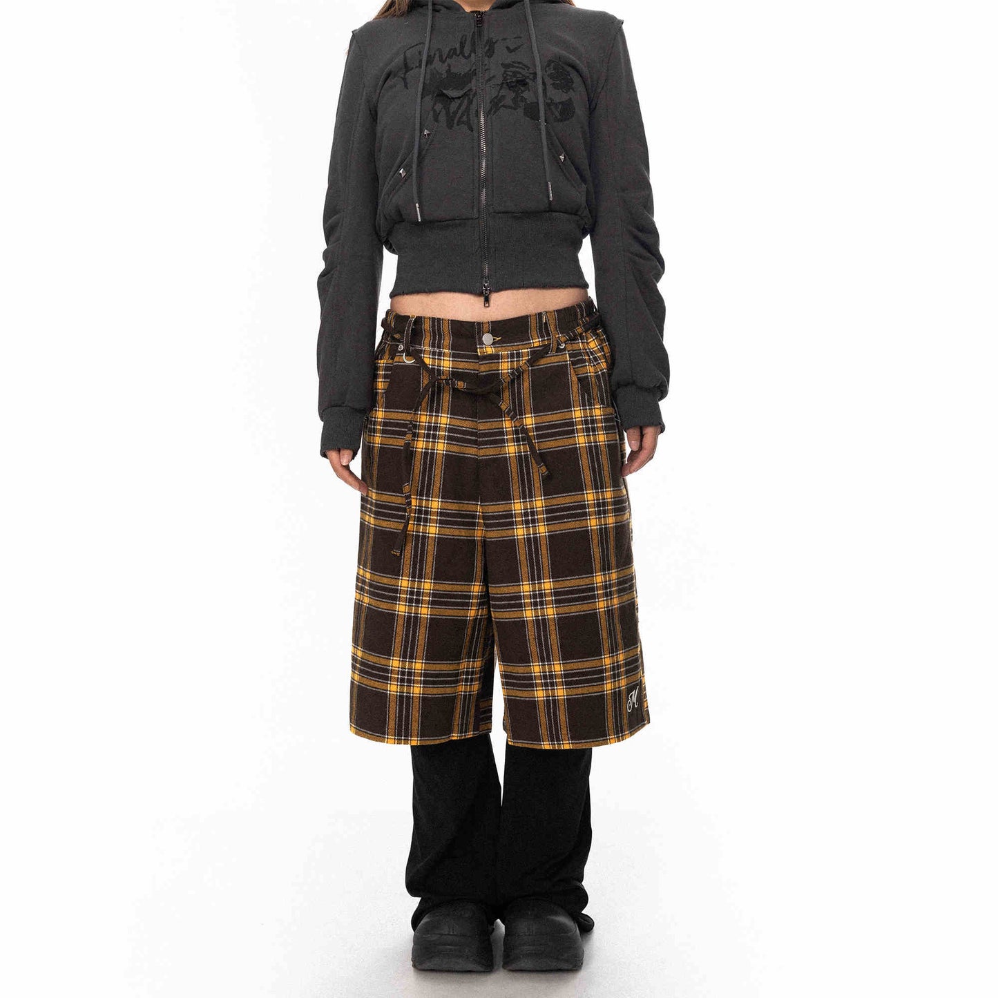 Retro Plaid Pants Women's Loose Casual Straight-leg Wide Leg Shorts