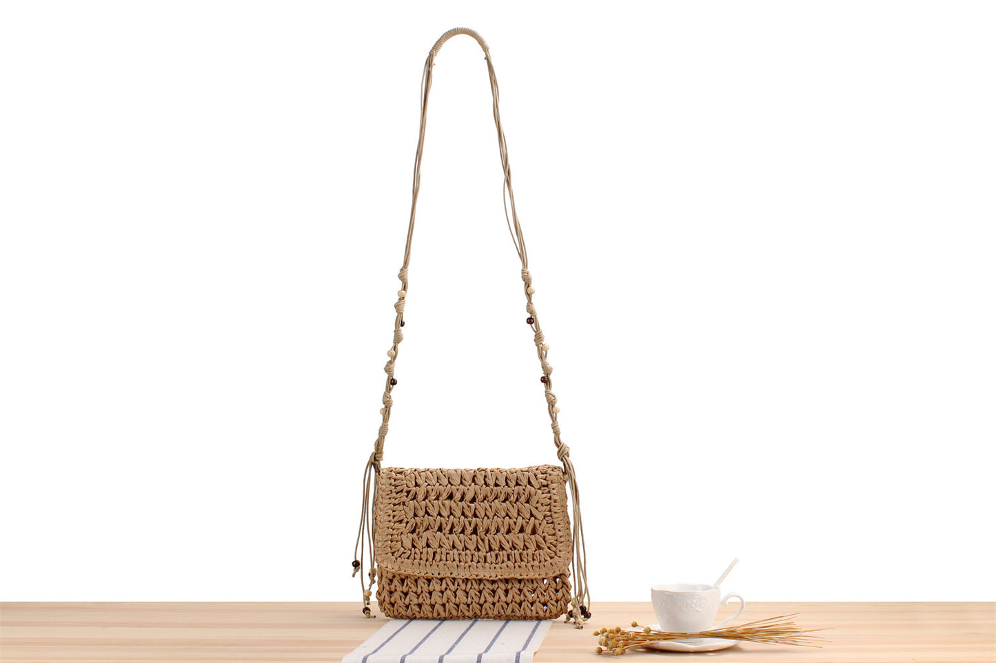 Flip Crossbody Straw Fan Face Flower Woven Bag